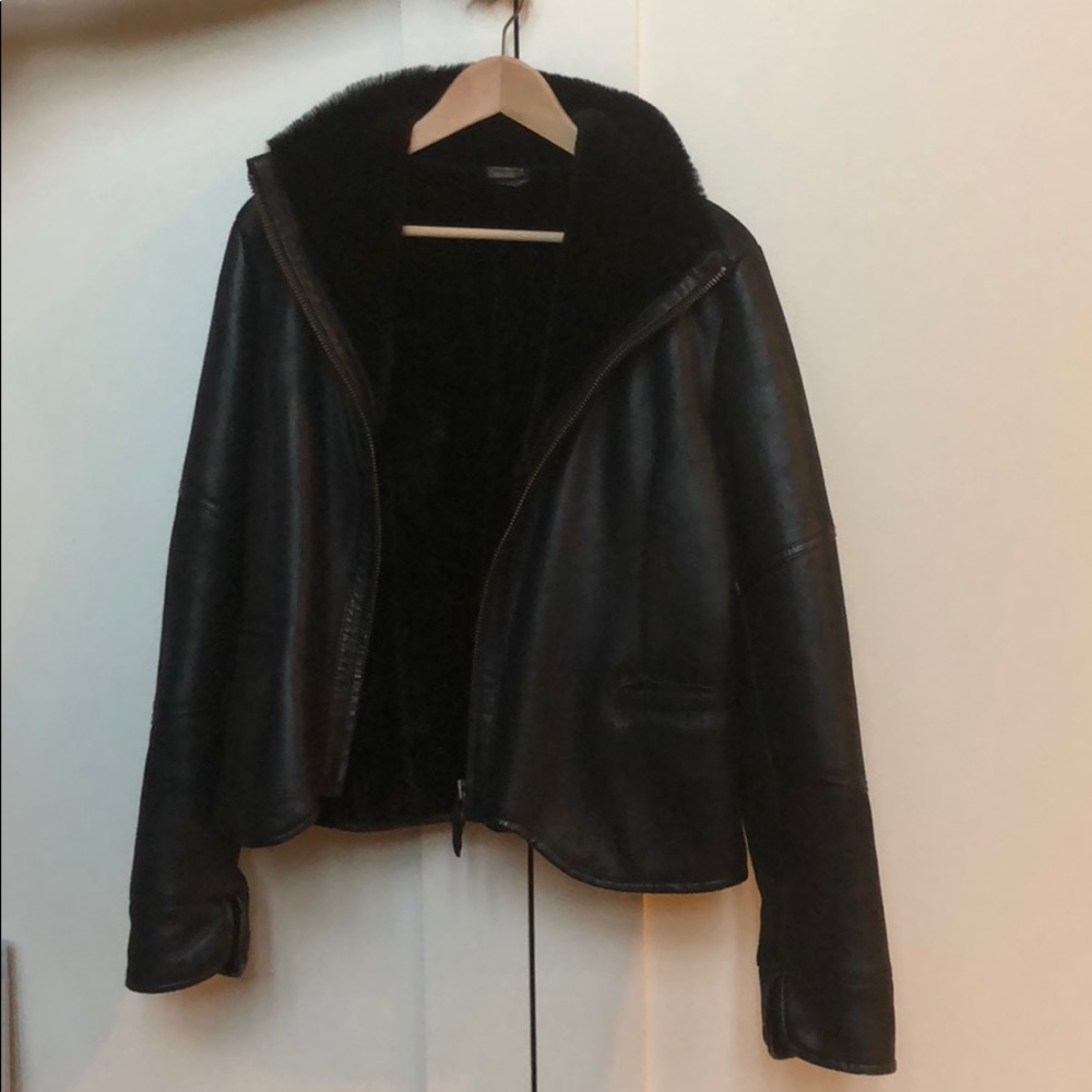 Designer Autunno black shearling leather jacket - Picture 4 of 8